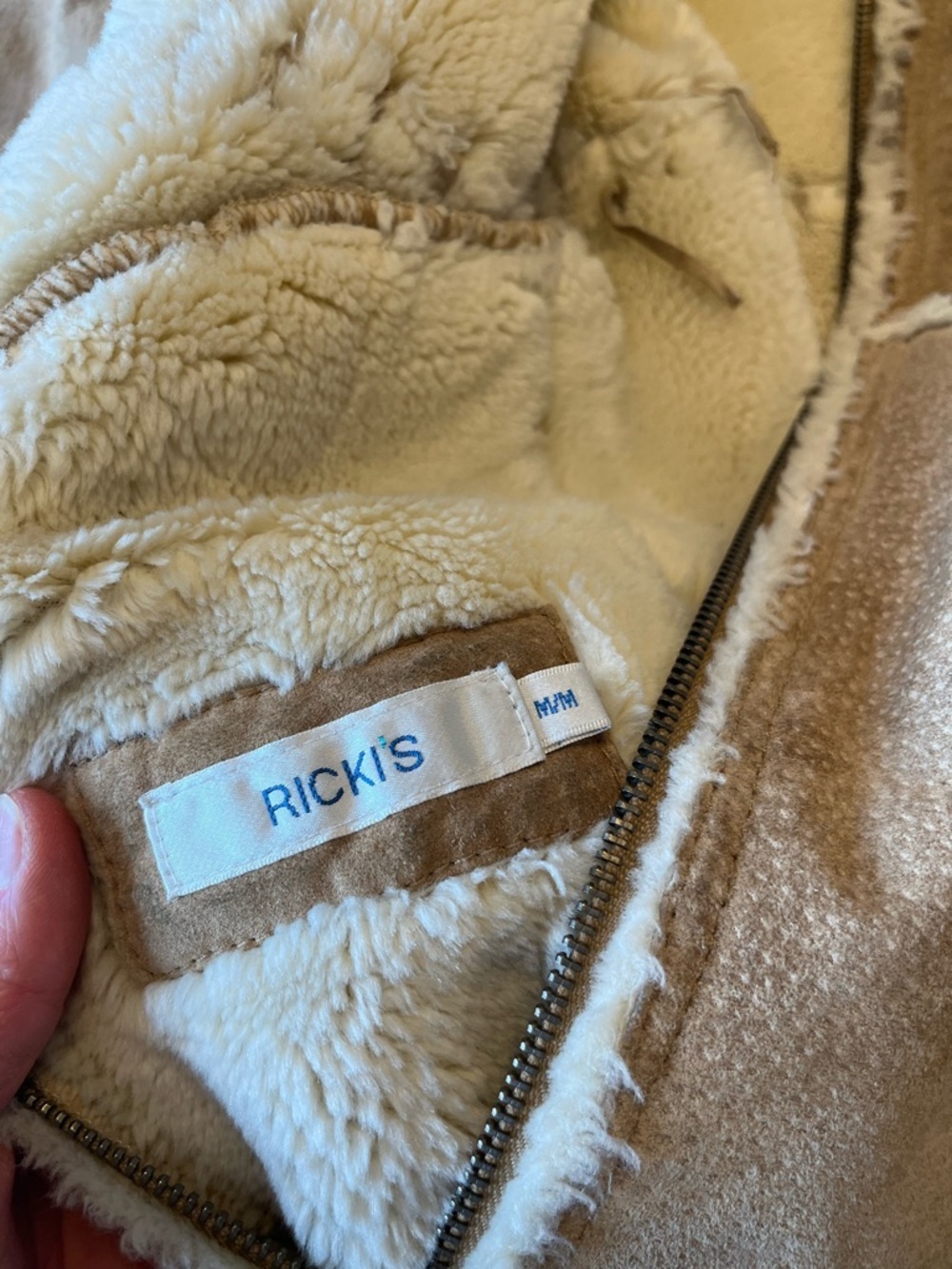 Vintage Y2K leather Sherpa Jacket Shearling Style Coat Aviator Beige Warm - Picture 12 of 16